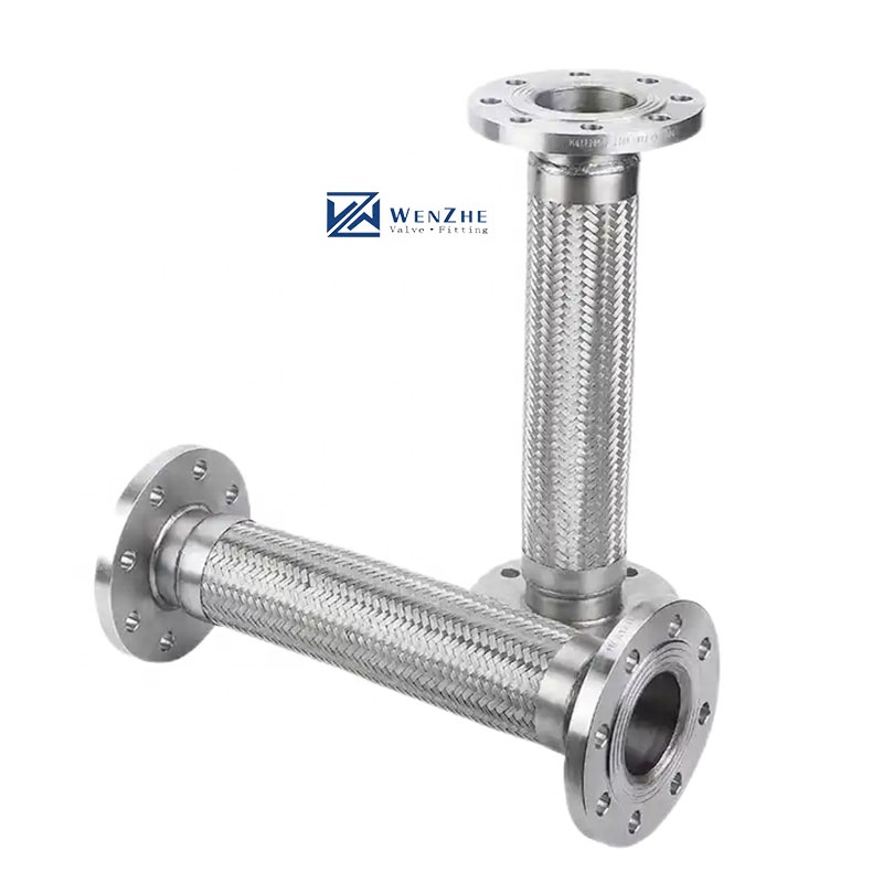 Flexible Metal Corrugated Pipe with Flange Connection Silver Stainless Steel 304 316 Hose