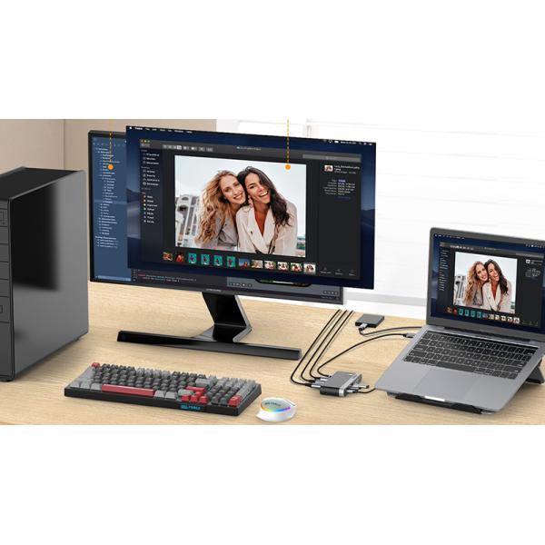 UCH20407 KVM Switch USB C Dual Monitor Output DisplayPort With 4 Ports USB 2.0 HUB