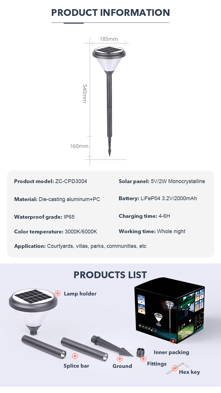 IP65 ODM Waterproof LED Solar Pathway Lights With 2000mAh Battery for yard driveway