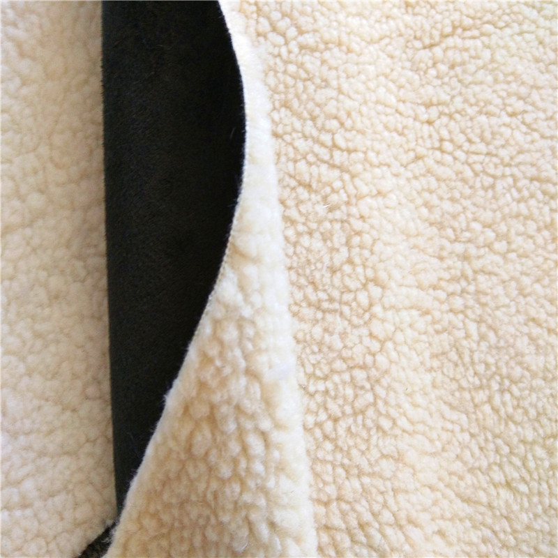 Light Yellow 100% Polyester Synthetic Sherpa Suede Fabric for End Customers
