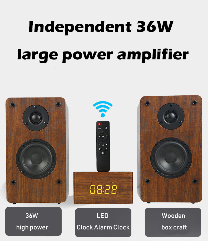 50 Watt Wooden Bookshelf Speakers , Active Bluetooth Speakers For Home Decoration