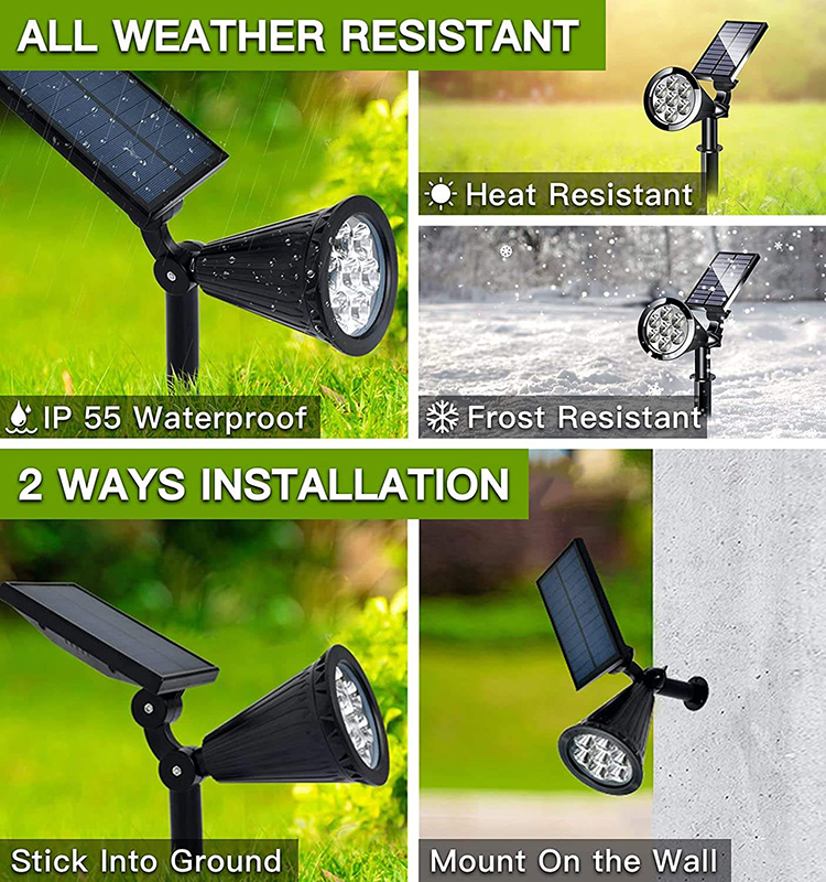 Waterproof Adjustable Solar Spot Lights Outdoor RGB Color Changing Solar Wall Spotlights