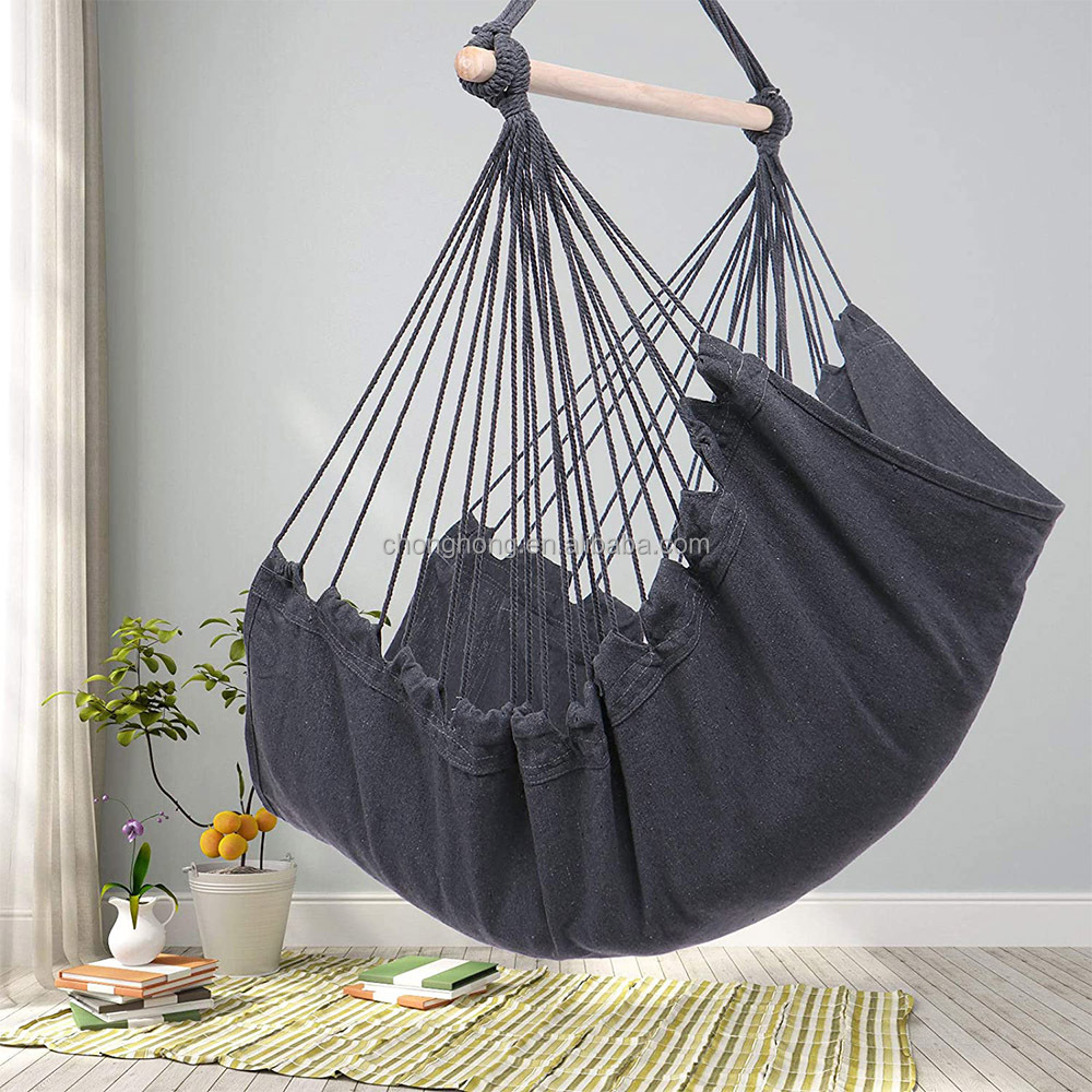 100*130cm 320g Polyester-cotton Hanging Rope Swing Hammock With Two Pillows