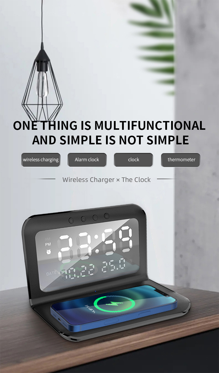 Qi Desk Wireless Phone Charger Holder with LED Display and 15W Wireless Charger Stand