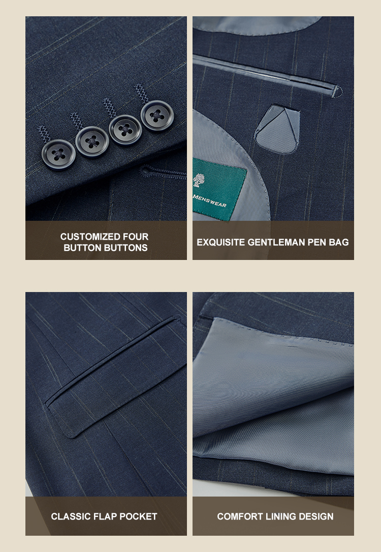 Men's Striped Suit for Work Breathable and No-Iron Business Casual Slim Formal Dress