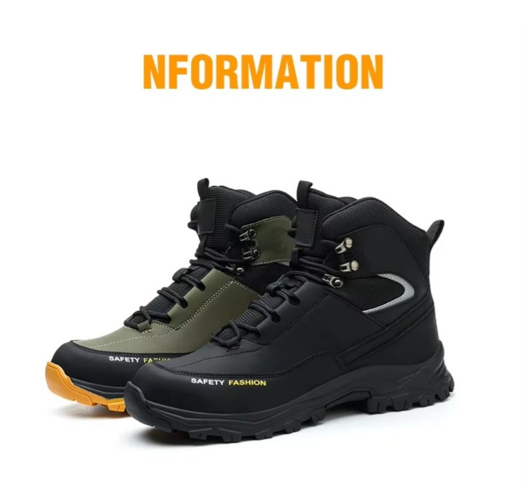 Black Green Non Slip Safety Boots Microfiber Leather Security Work Shoes