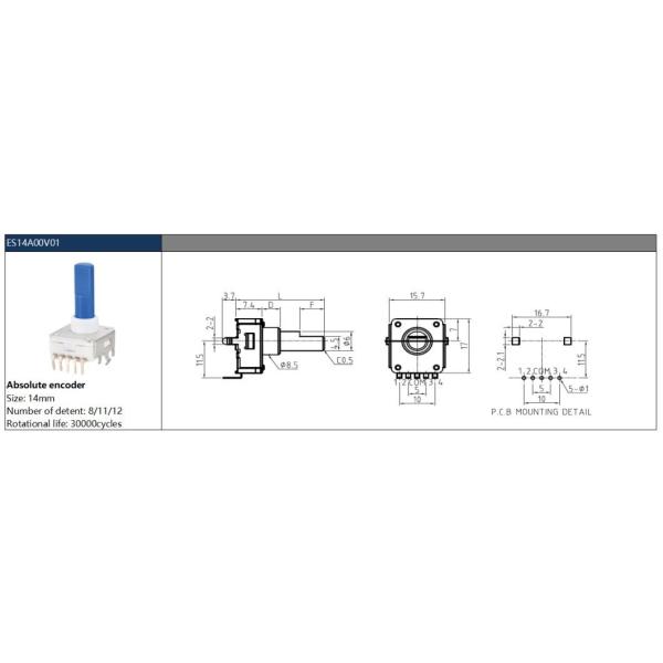 ES14A00V01 14mm Absolute Incremental Encoder Wide Temperature Range