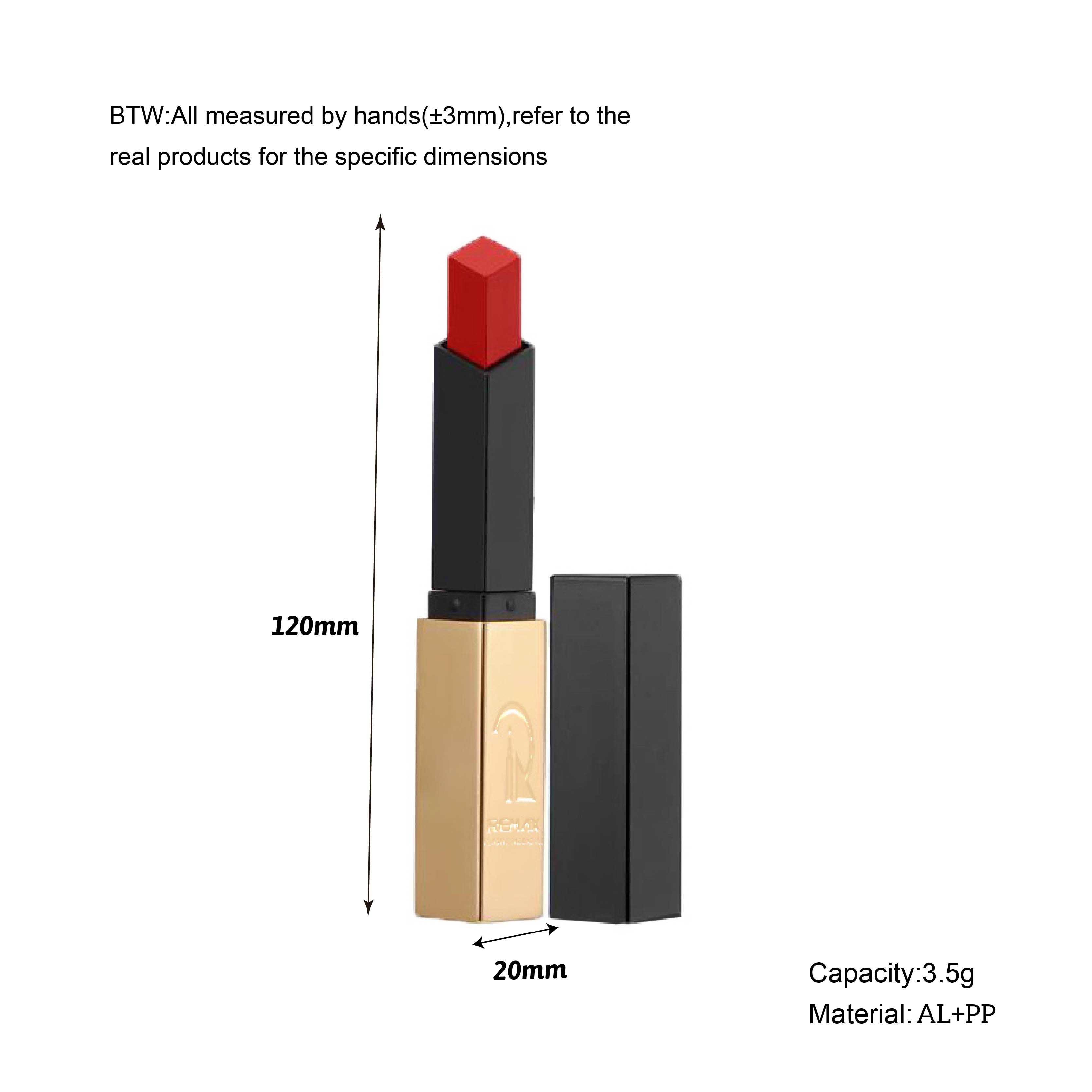 Slender Lip Balm Tubes 3.5g Red Square Lipstick Metal Like Exterior