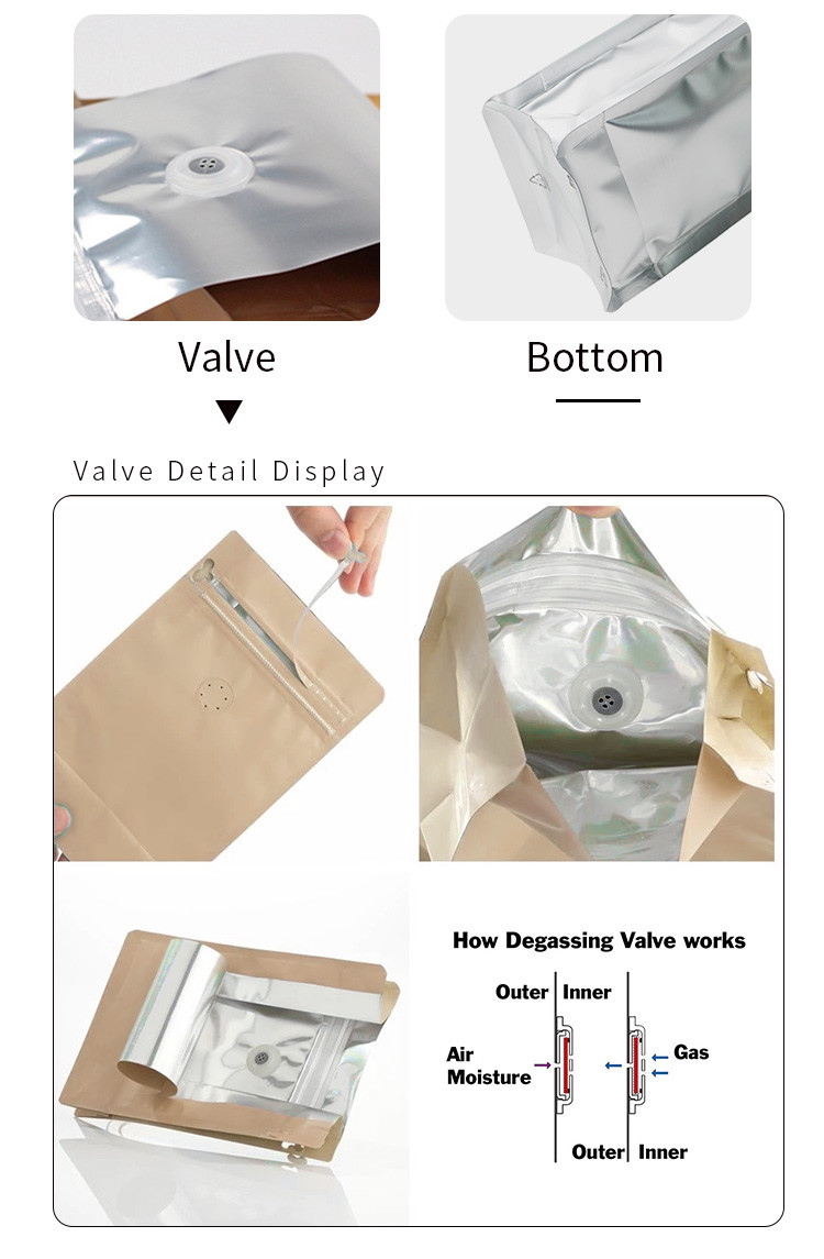 Aluminum Foil One Way Valve Coffee Packaging Bags 160 Microns