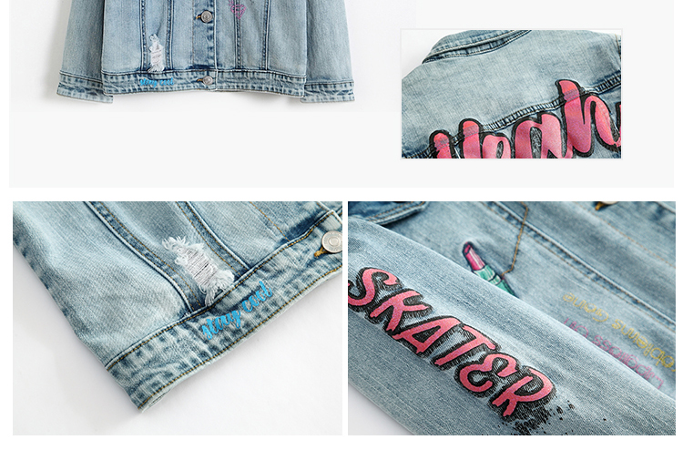 Fashion Spring Teen Girls Denim Clothes Jean Jacket Casual / Printed Pattern