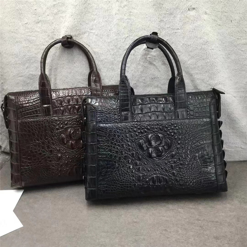 Exotic Genuine Crocodile Skin Businessmen ZIP Laptop Briefcase Authentic Alligator Leather Male Top-handle Working Purse
