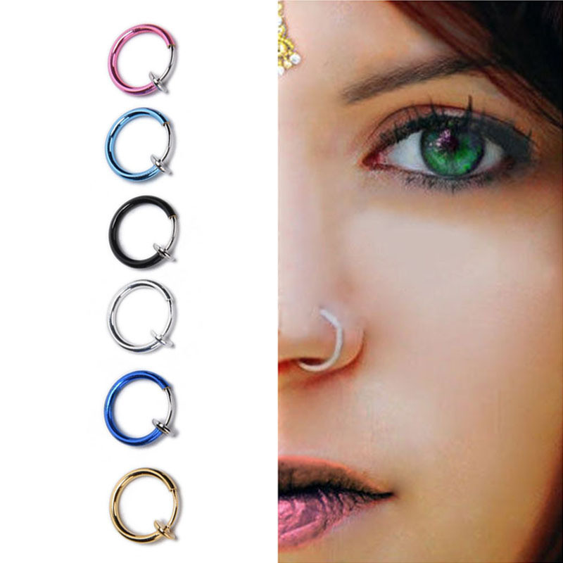 6 Colors New 2 PCS Clip on Boby Nose Lip Ear Fake Piercing Rings Stud Punk Goth False Hoop Earrings Septum