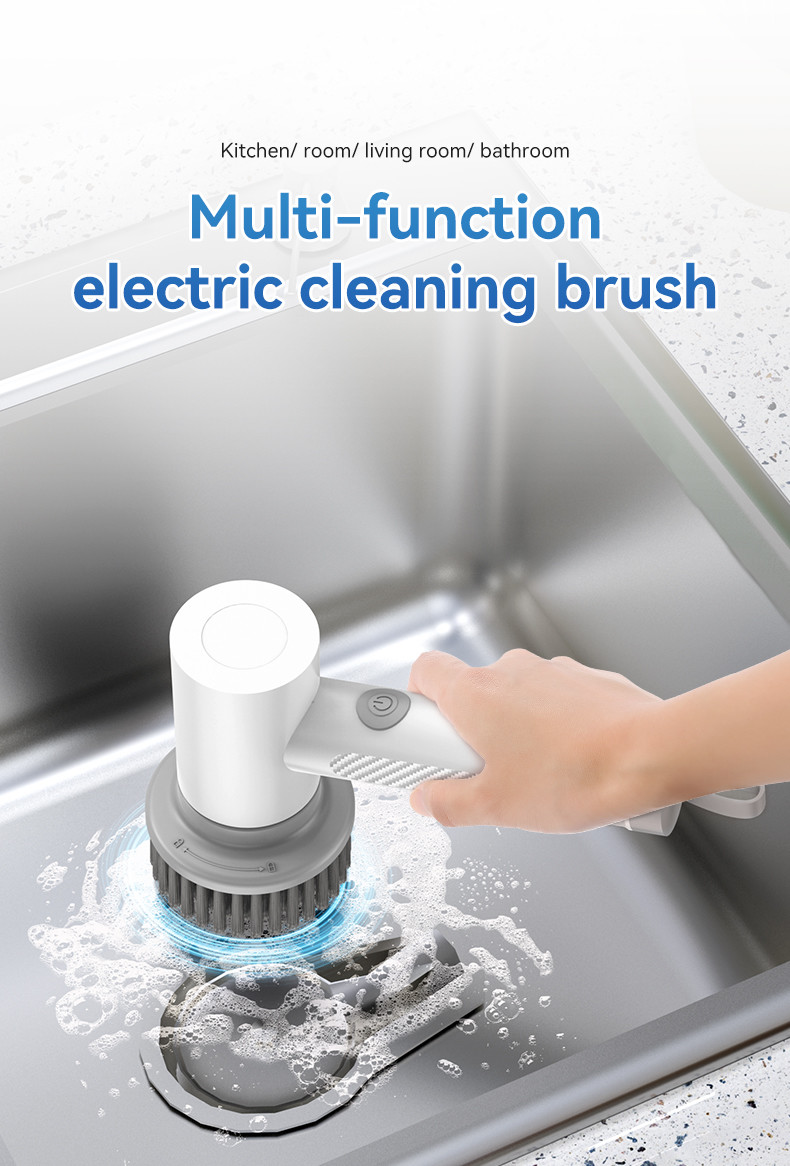 Modern White USB Charging Electric Cleaning Brush With Removable Wool Brush Head