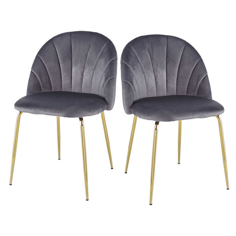 24.80lbs Weight 2pc Gray Velvet Upholstered Dining Chair Metal Leg