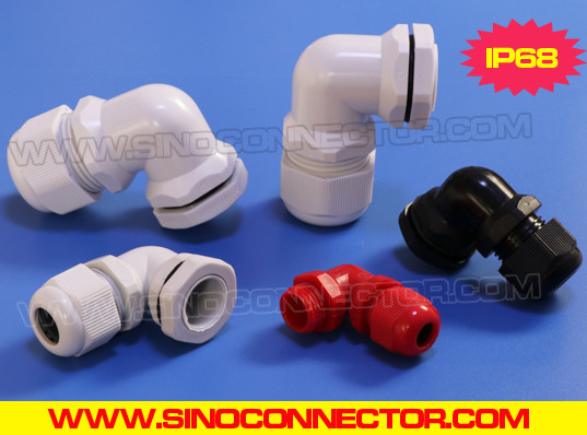 IP68 Right Angle Polyamide / Nylon Cable Glands in PG, Metric & NPT threads