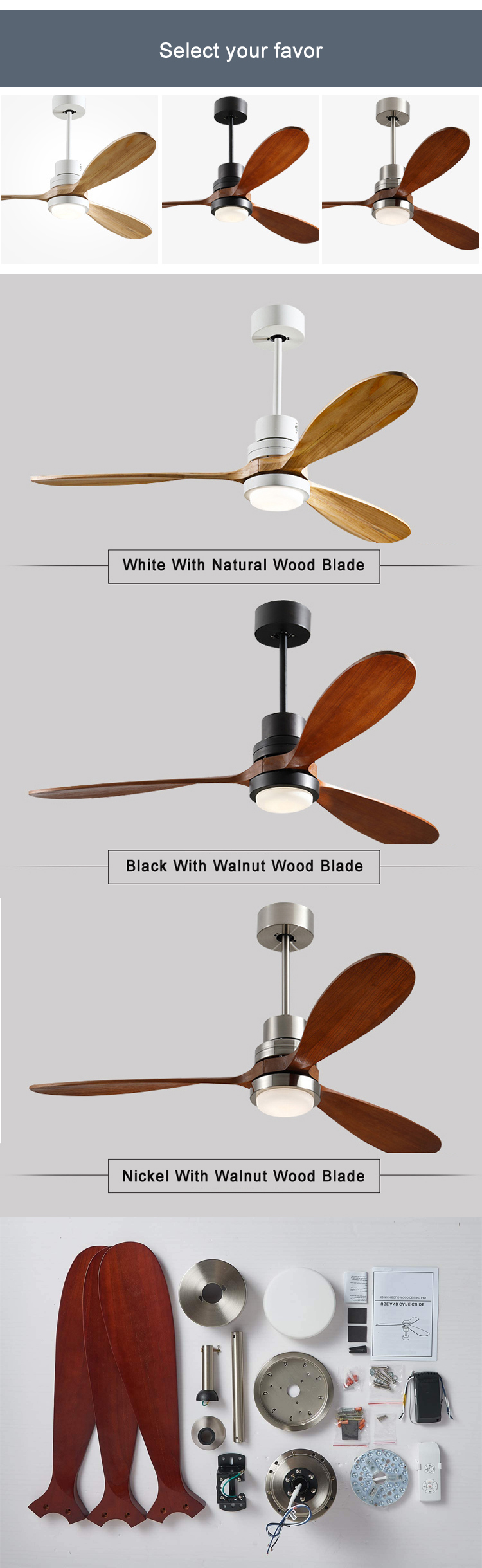 EMC Home Hotel 220v 1320MM Wood Ceiling Fan Light Three speed Customized