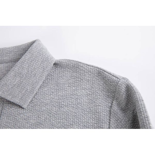 Unisex Cotton-rich Waffle Knit Classic Polo Shirts with Textured Surface and V-neck Placket