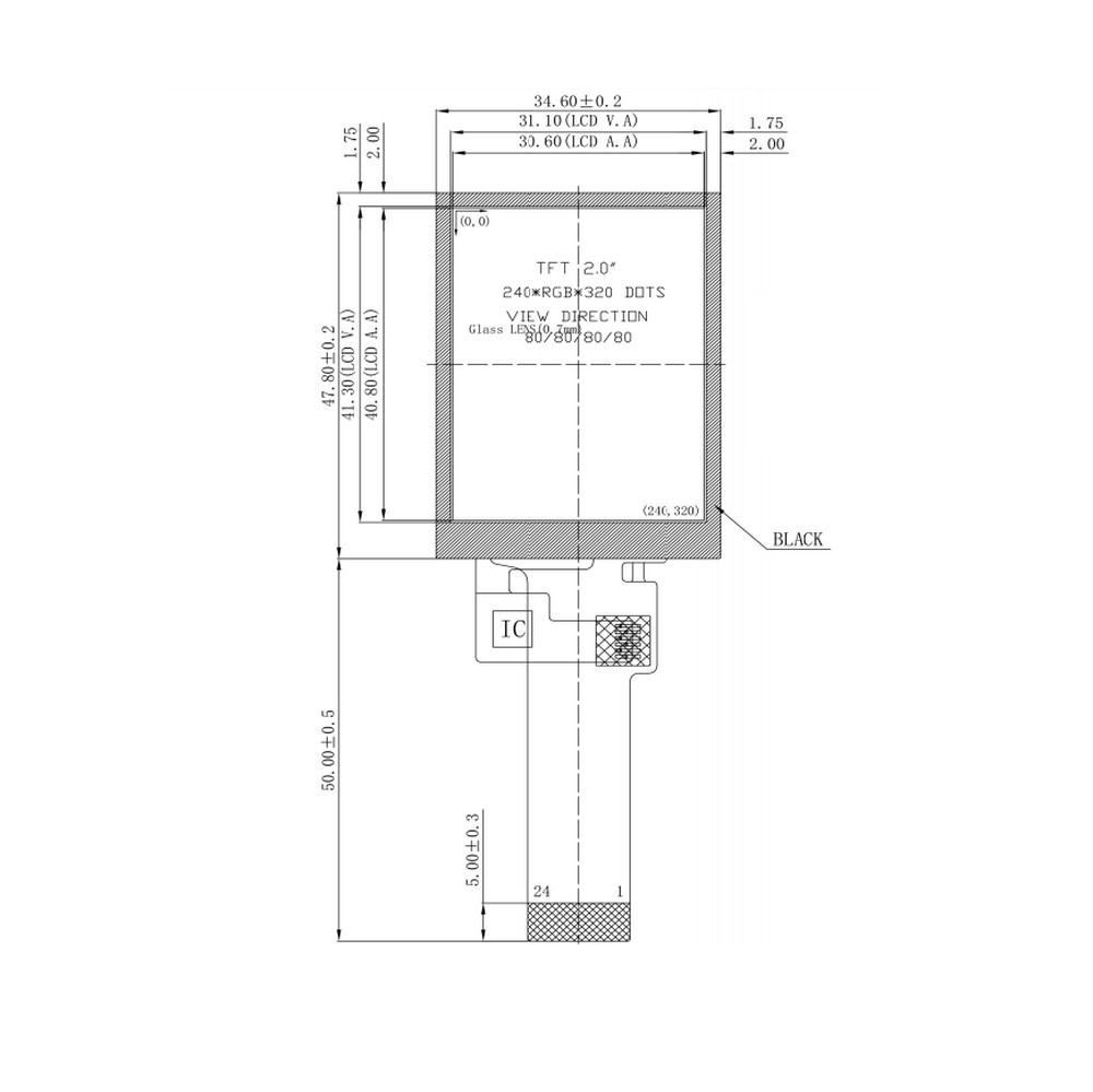 4 Line 8bits SPI 240x320 TFT LCD Screen 2 Inch Free Viewing Angle With I2C PCAP TP