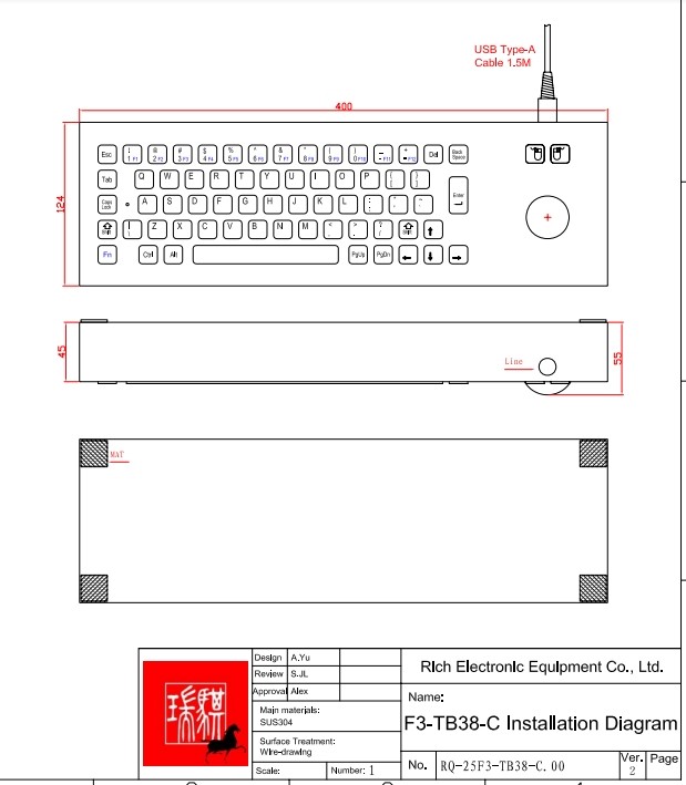 IP64 SUS304 Industrial Metal Keyboard With Trackball Support Support Customized