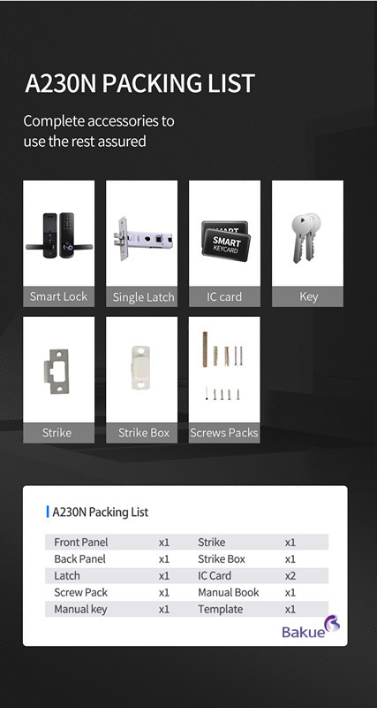 Firerated 60min Bluetooth Connectivity Bluetooth Door Lock Powered by 4pcs AA Alkaline Battery Access Control System for Smart Buildings