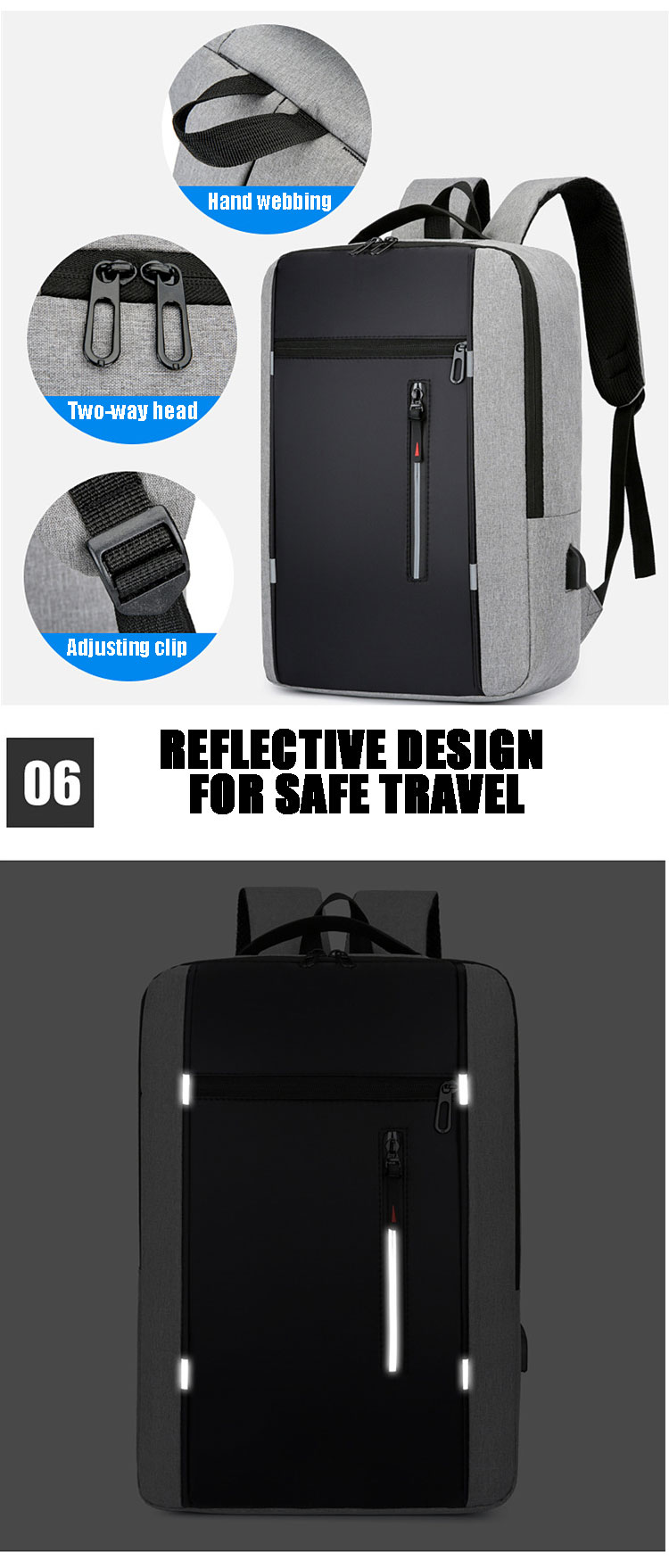 Sympathybag Wholesale Multi-Functional Men Casual Computer Waterproof School Rucksack Bag Laptop Backpack with USB