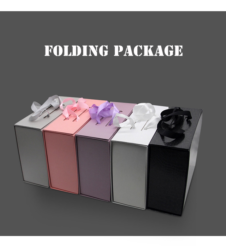 Folding Rigid Cardboard Paper Clothing Shoes Gift Box With Ribbon Handle