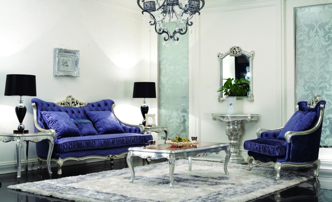 CAD 3D 3 Piece Luxury Living Room Furniture Modern Blue 3 2 1 Seater Velvet Sofa Sets