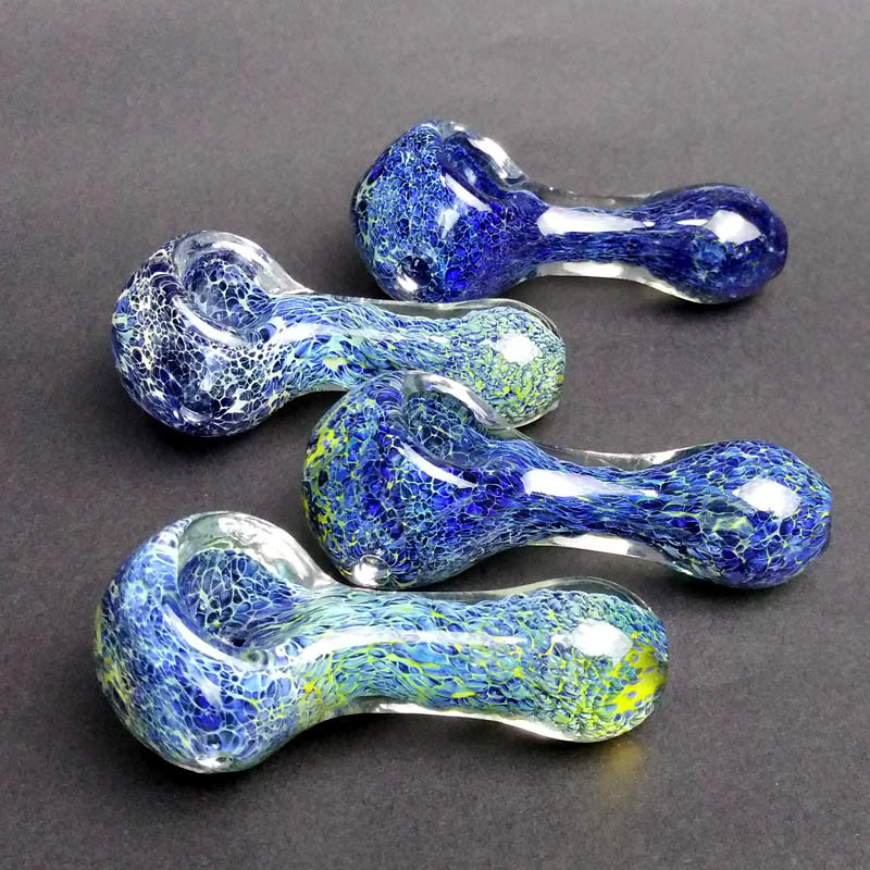 Multi Colored Glass Hand Pipe 3D Blue Style For Weed Tobacco 2.9 Inch