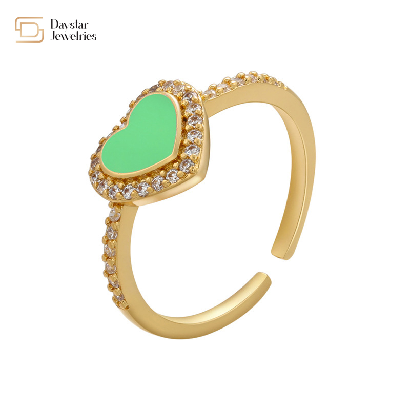 18k Gold Plated Dripping Oil Rings Adjustable Enamel Heart For Women