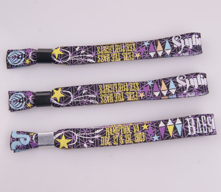 Silk - Screen LOGO Woven Fabric Bracelet Leather Wrist Bands For Men