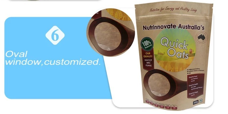 Eco friendly stand up food plastic paper bag pouch custom bag made of kraft paper with window