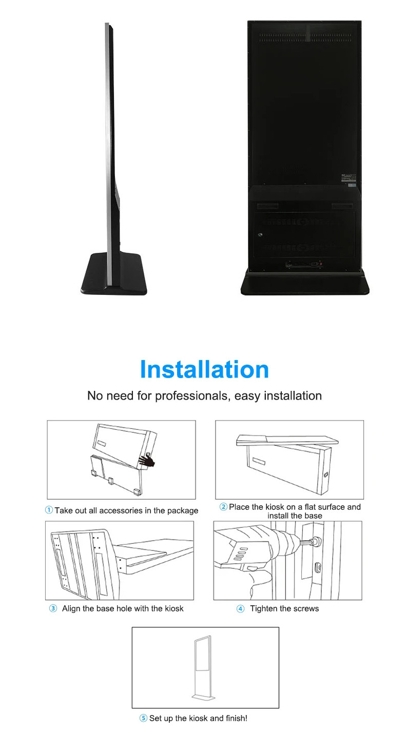 89 Visual Angle Floor Standing Digital Signage 1920 X 1080 Resolution 65''