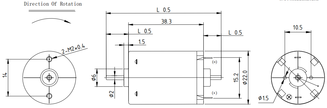 RK-2238 High Speed High Torque Electric Motor DC Motor Dimension