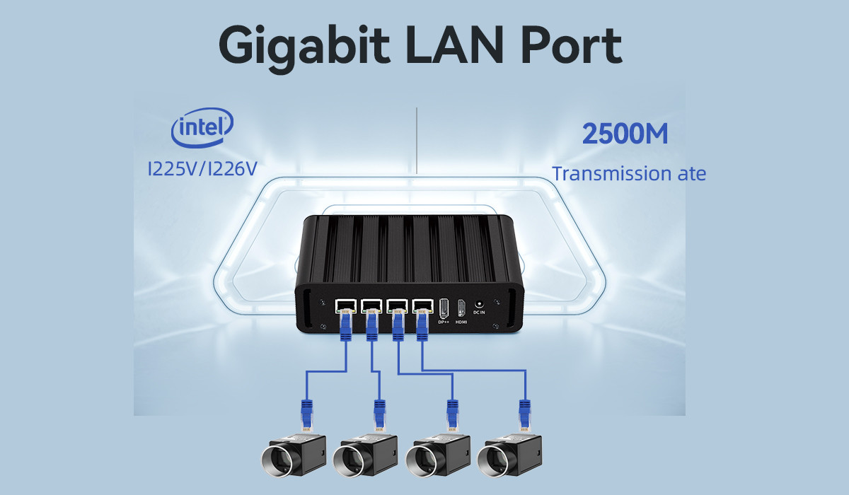 Intel N100 4 LAN Dual COM Industrial Mini Fanless PC With WIFI DDR4 16G RAM Windows Linux