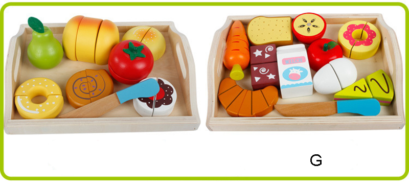 Colored 19cm Wooden Fruit Cutting Set Toy Kid Education