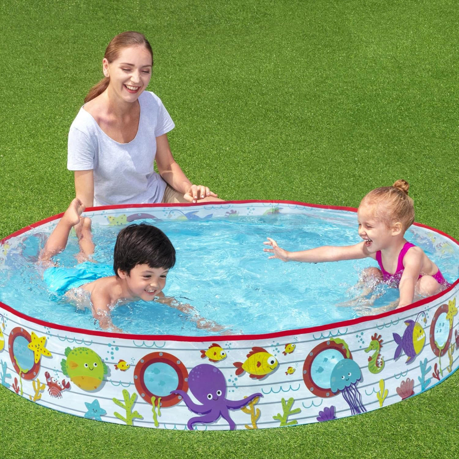 Fun Fish Paddling Pool Kiddie Swimming Inflatable Above Ground Pool for Unisex Kids