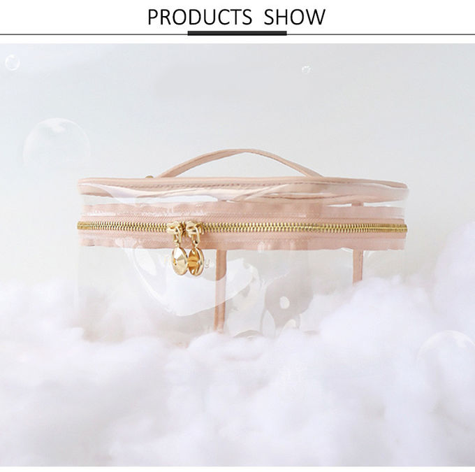 Large Capacity Logo Custom Pink Clear PVC Wash Bag Makeup With Handle