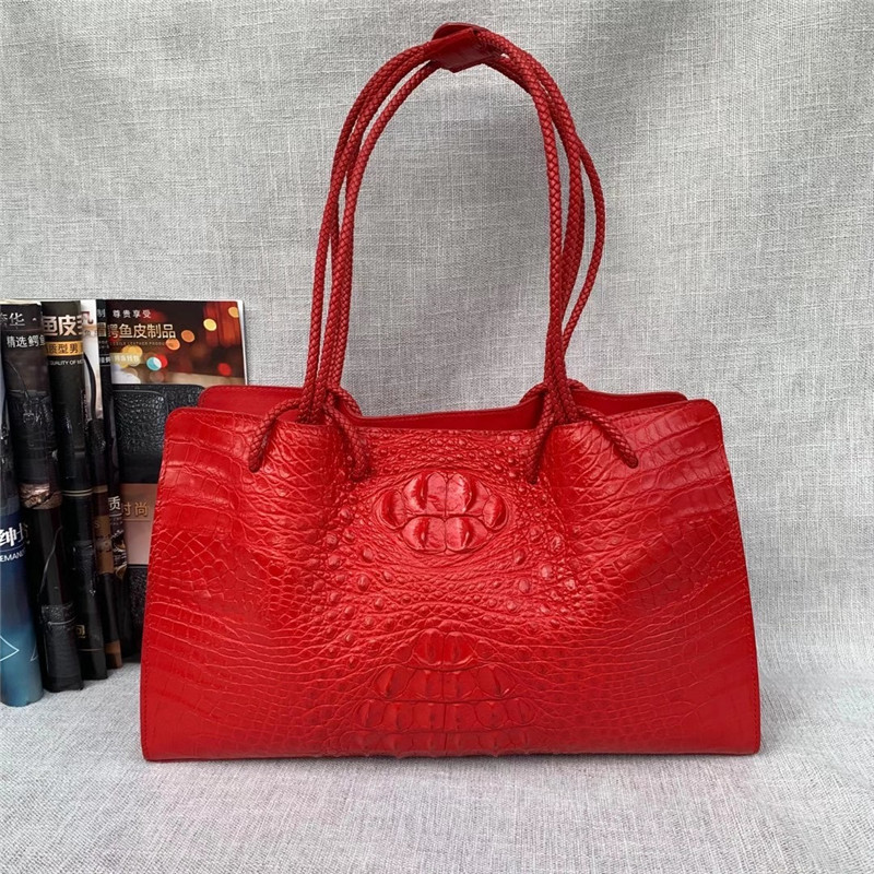 Genuine Alligator Leather Lady Large Totes Exotic Crocodile Skin Female Top-handle Handbag Women Single Shoulder Bag