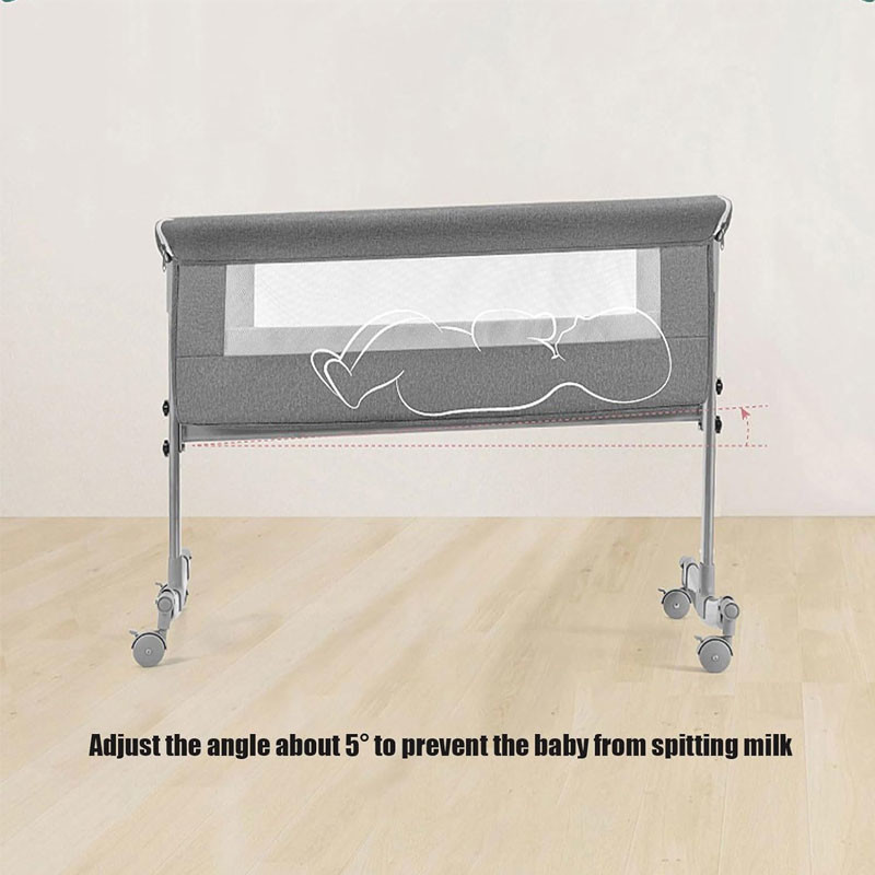 with Wheels, Cot with Mattress, Adjustable Bassinet, Side Bed, with Storage Basket, Mosquito Net, Foldable Portable Baby