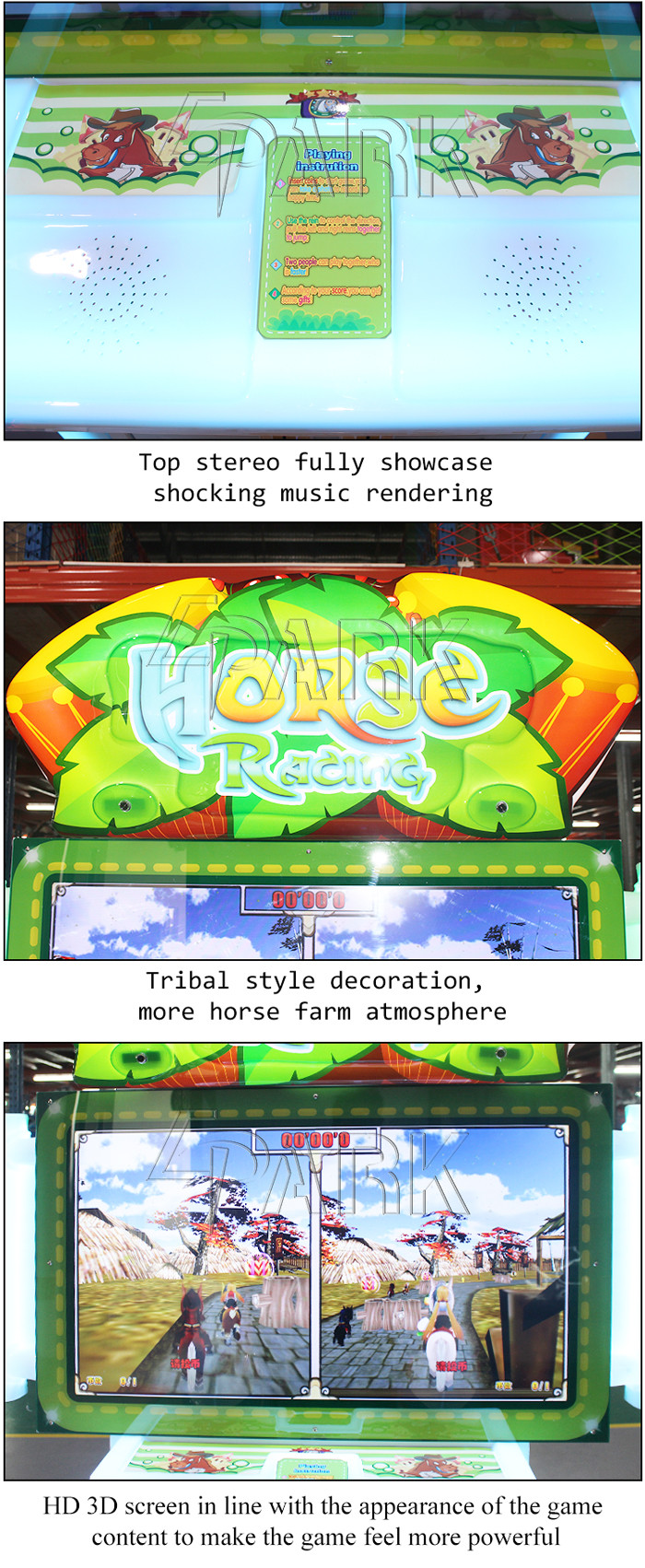 Cheap price coin operated storefront video horse racing game EPARK children swing rides on machine for sale