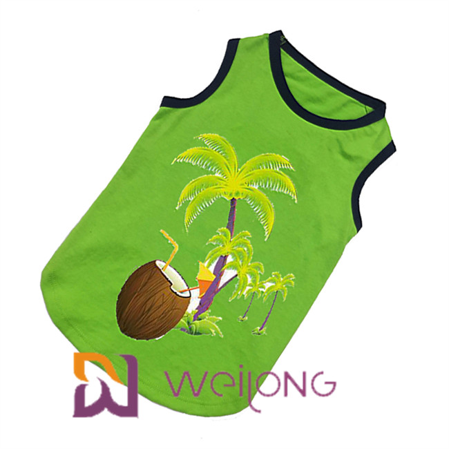100% Cotton Print Coconut Tree Elasticity Summer Pet T Shirt Hawaii Music Played