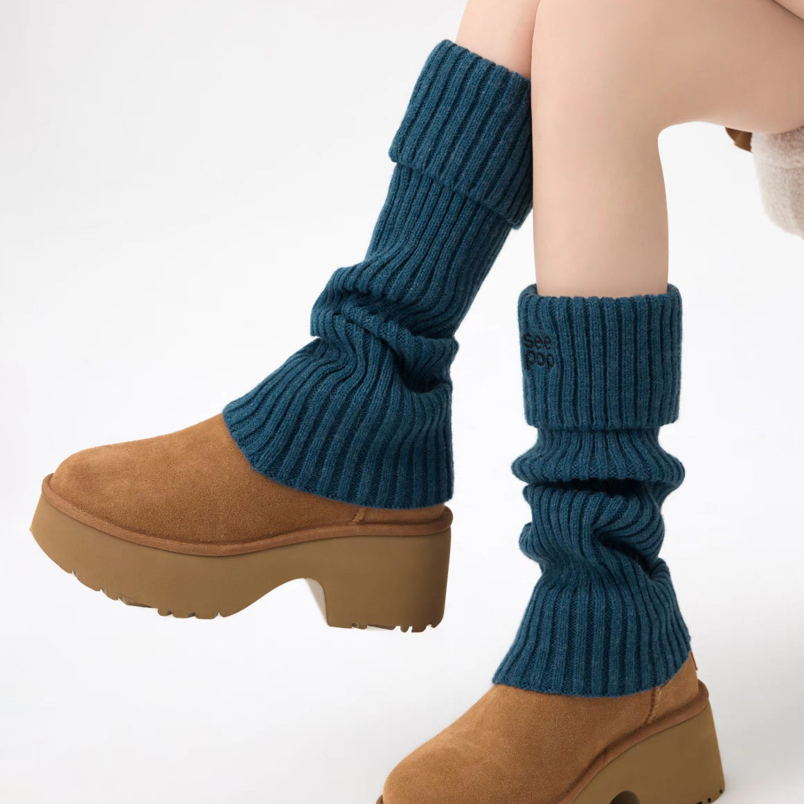 High Stretchy Embroidered Ribbed Leg Warmers For Women Winter Party Usage