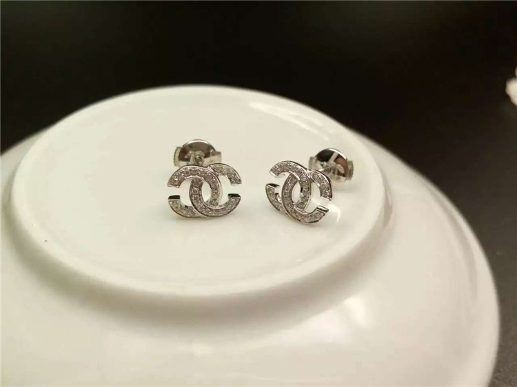 Logo Earrings in 18K White Gold Pave Diamonds Fashion Lady Jewelry Global Shipping
