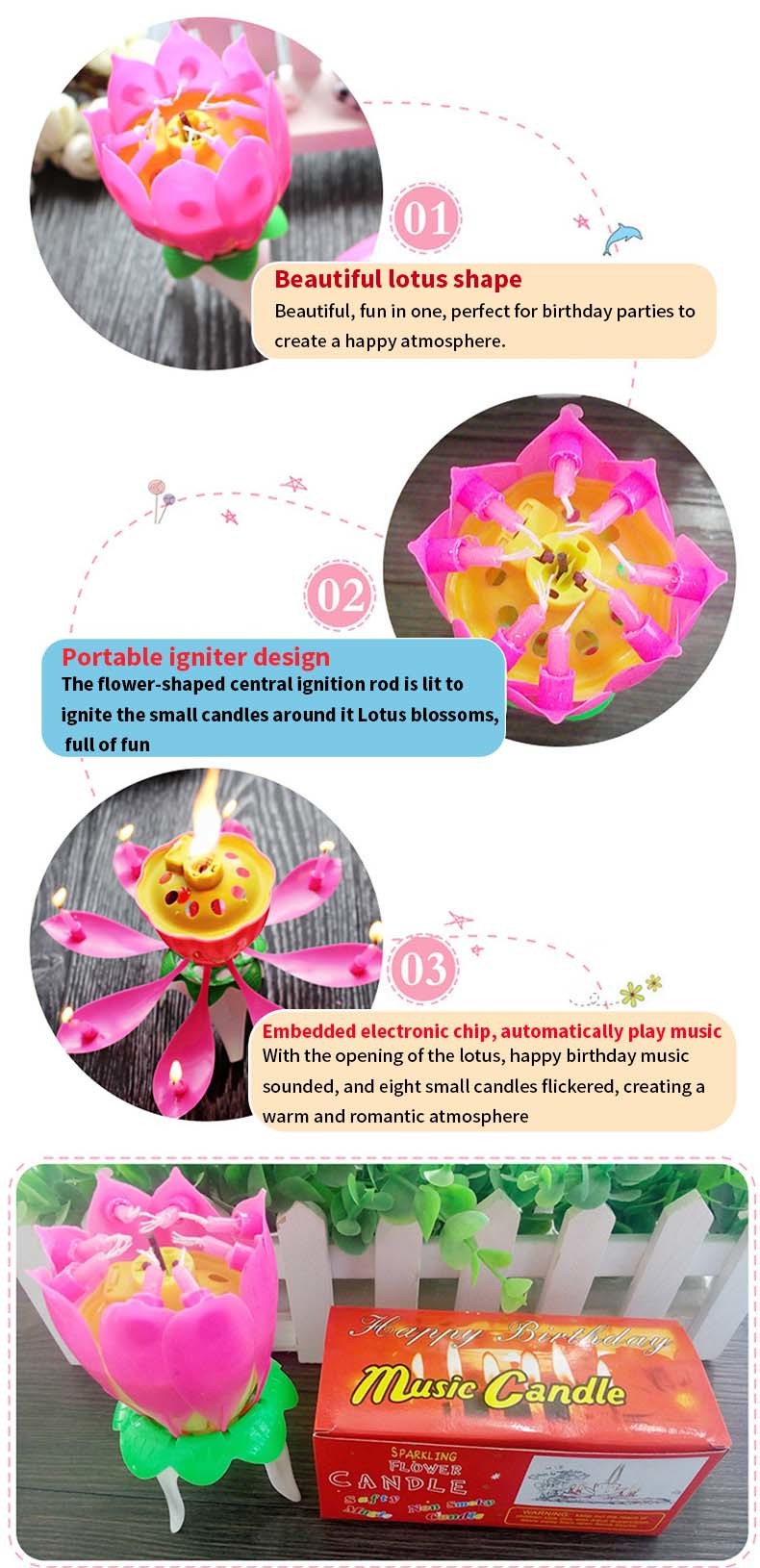 Birthday Cake Candle Lotus Singing Birthday Cake Firework Candle Birthday Party Spinning Lotus Candle