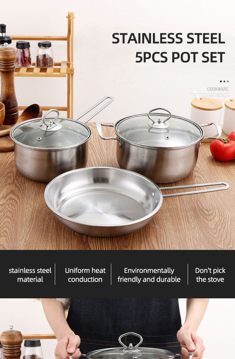 Hot Sale Kitchenware 3pcs Cookware Set Round Nonstick Stainless 410 Soup Pot Cooking Pot Set Custom Pots And Pans