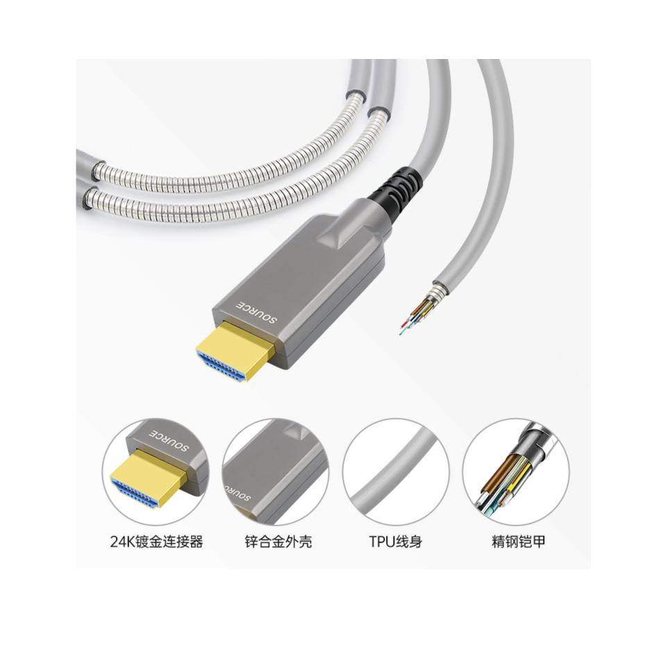 HD Link Port 2.0 Fiber Optic Armored Fiber Optic HD Cable TPU Shell German Silicon Line Chip 4K 60Hz 8K 144Hz OD:6.0mm