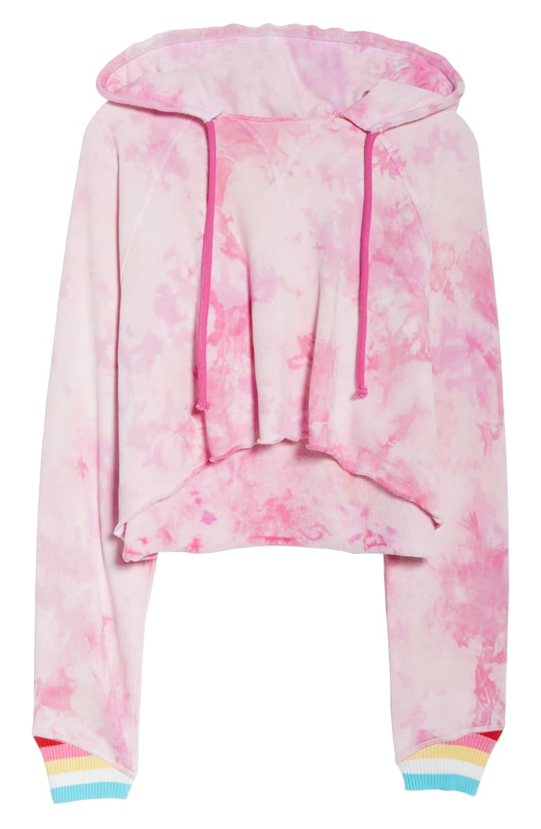 Trendy Women'S Plus Size Tie Dye Shirts , Pink Cropped Drawstring Sweatshirt