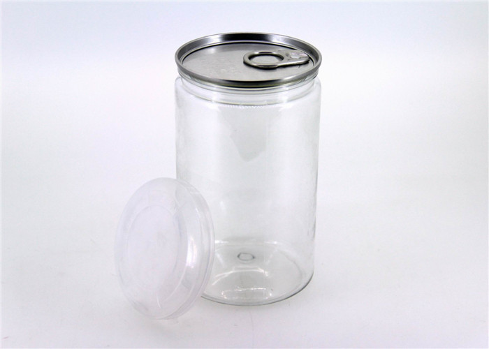 Clear Plastic PET Easy Open Can 500ml Round Candy Tubes Packaging SGS Certificate