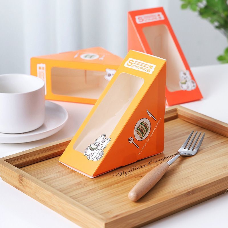 Recyclable Eco-Friendly Custom Logo Printing Food Grade Convenient Portable Triangular Cardboard Sanwich Box