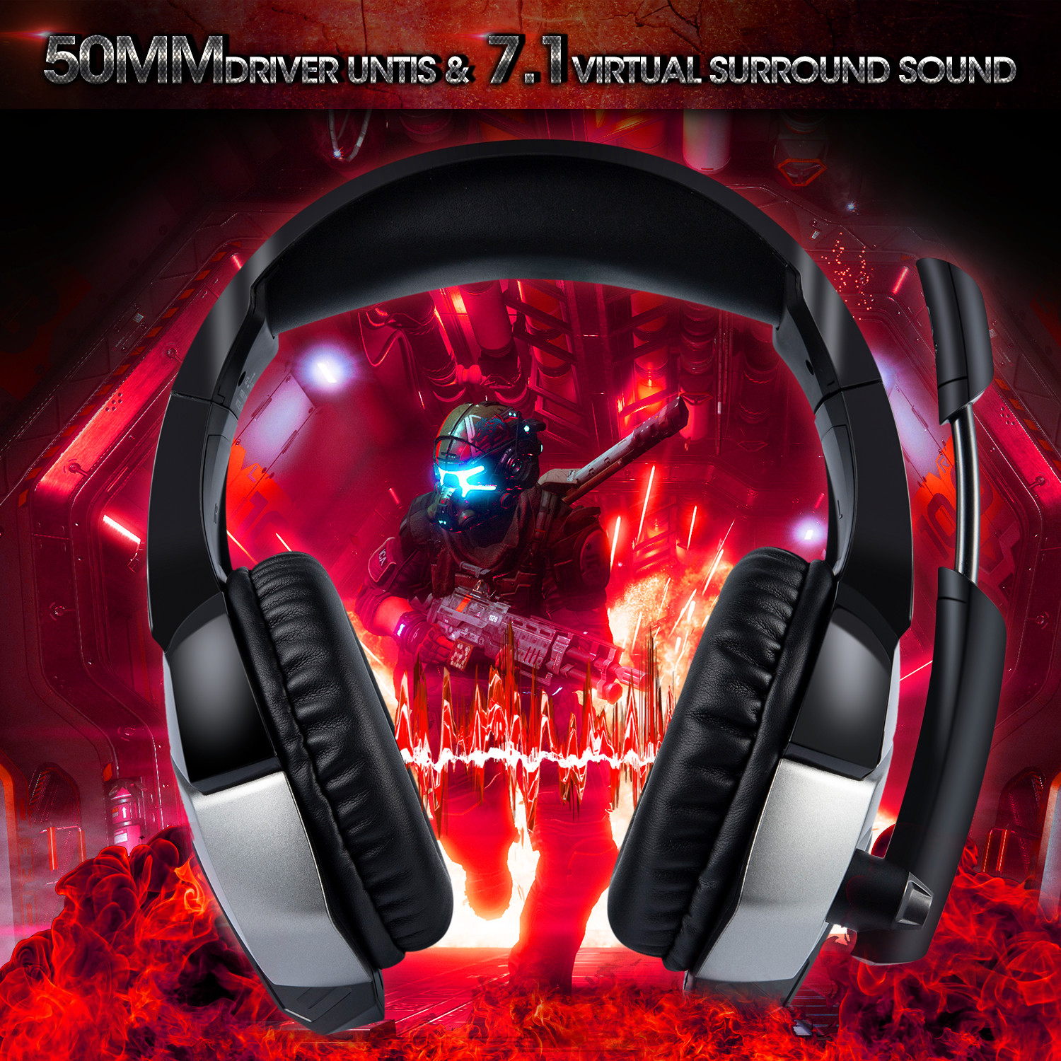 2.2m 50mm 100mA Onikuma K5 Pro Gaming Headset With LED Light